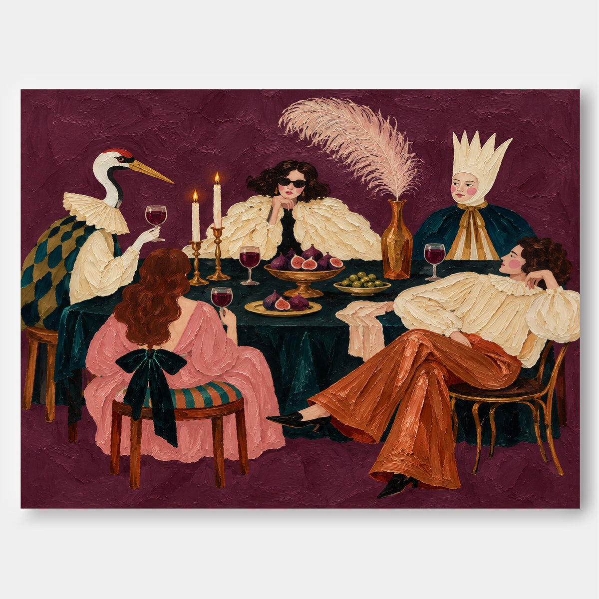 Textured Impasto Surrealist Art Modern Vintage Style Canvas Painting Unique Purple Wall Art For Dining Room