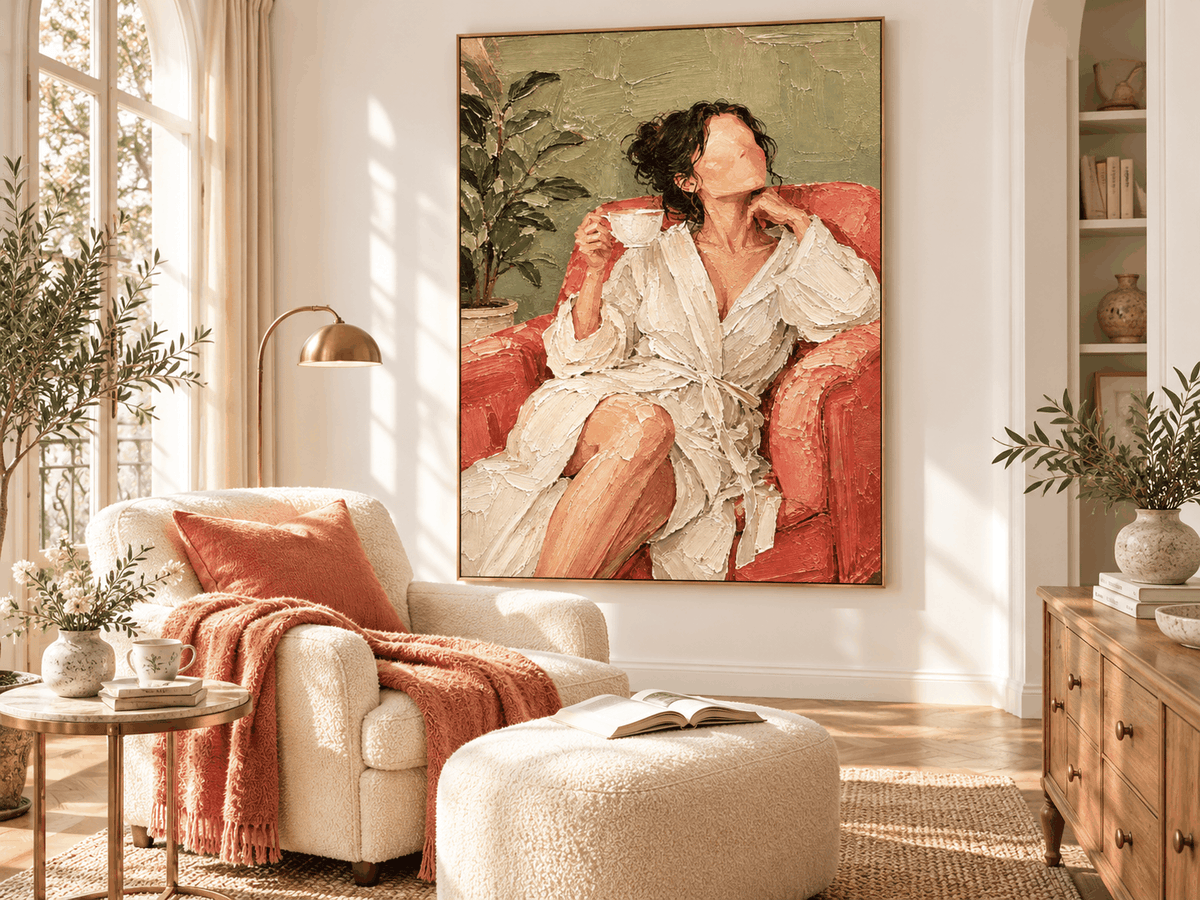 Textured Impressionist Style Wall Art Vintage Beige And Pink Oil Painting Effect
