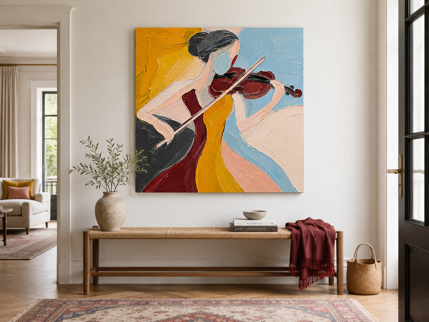 Abstract Minimalist Art Featuring A Musician With Block Color Design