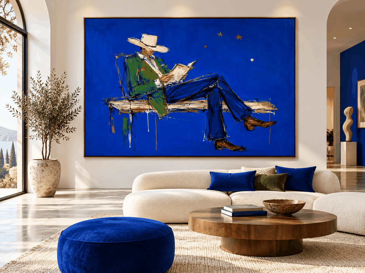 Vintage Modern Textured Painting With Bold Color Contrast