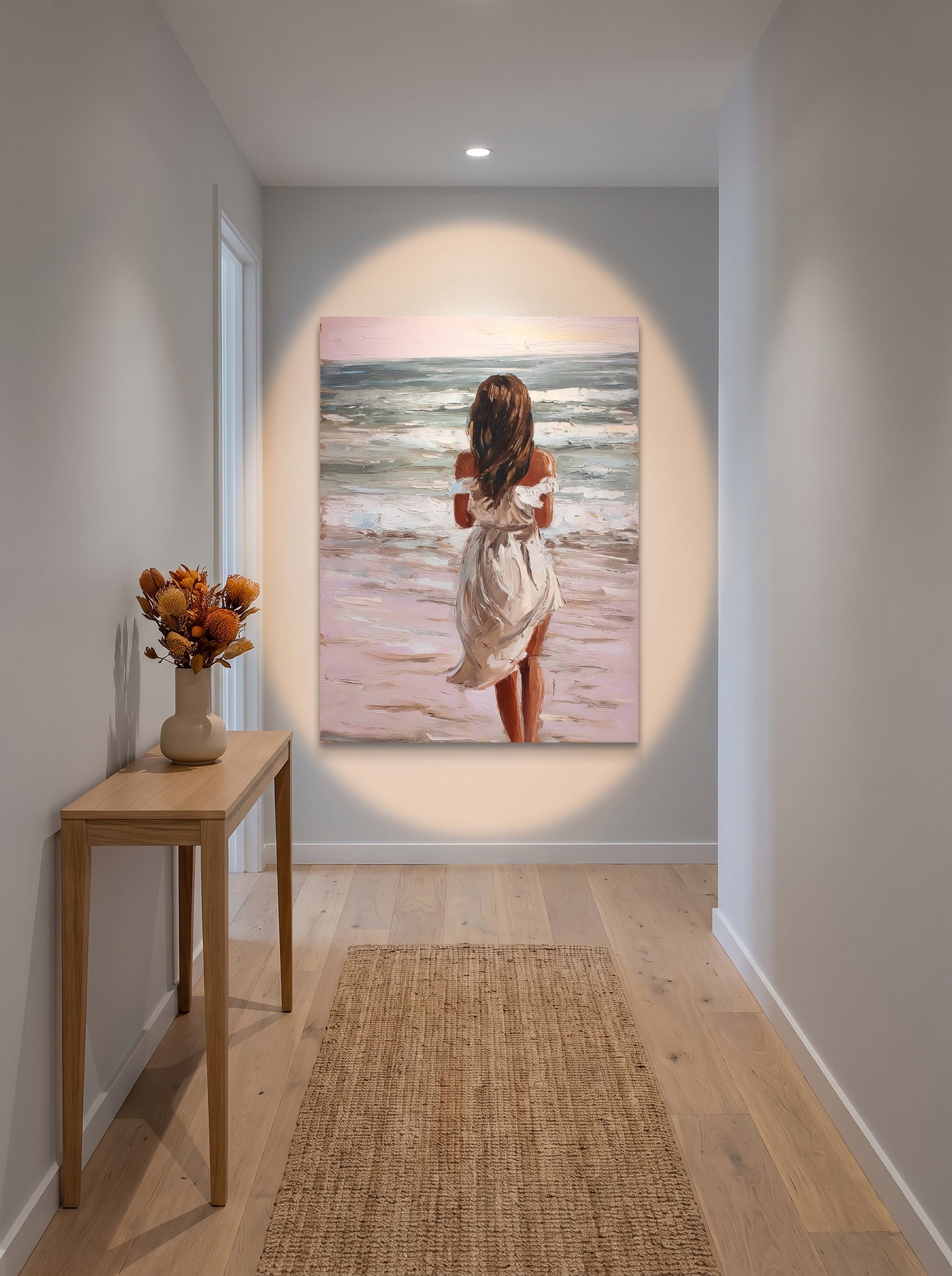 Modern Impressionist Beach Art With Textured Brushstrokes Square Canvas