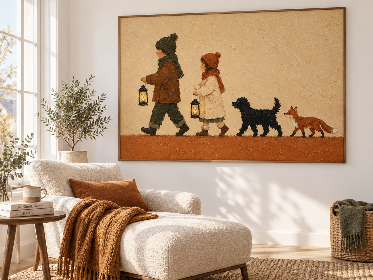 Warm Cozy Wall Art For Living Room Kids Bedroom Original Painting With Pets