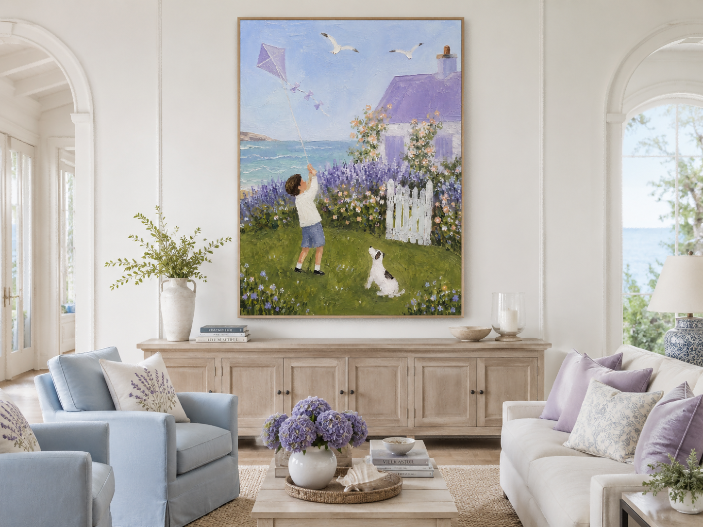Impressionist Seaside Scene With Lavender House And Ocean View Canvas