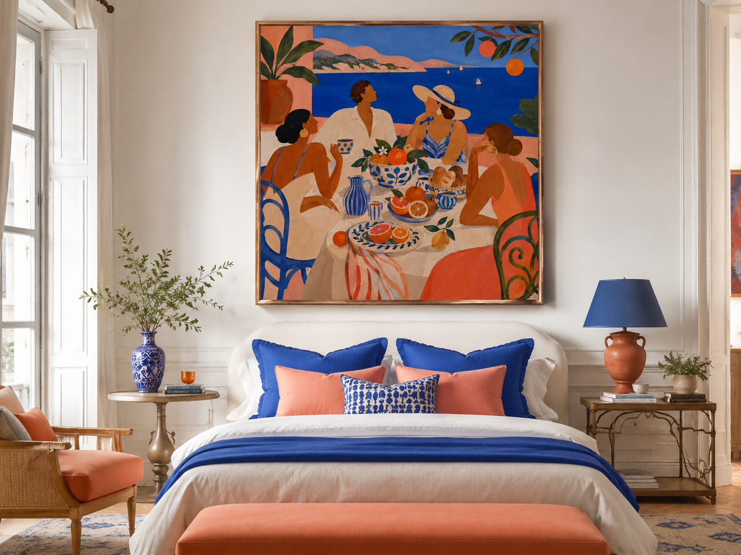 Art Deco Style Canvas Art Dreamy Mediterranean Leisure Scene Original