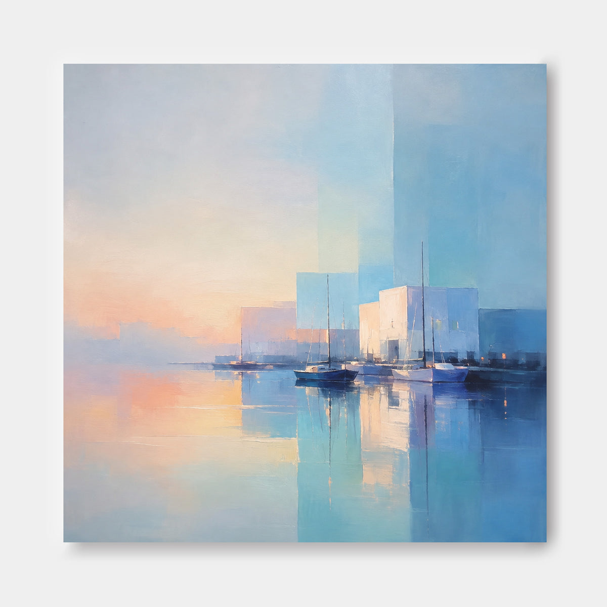 Minimalist Geometric Ocean Painting In Soft Colors For Modern Interiors