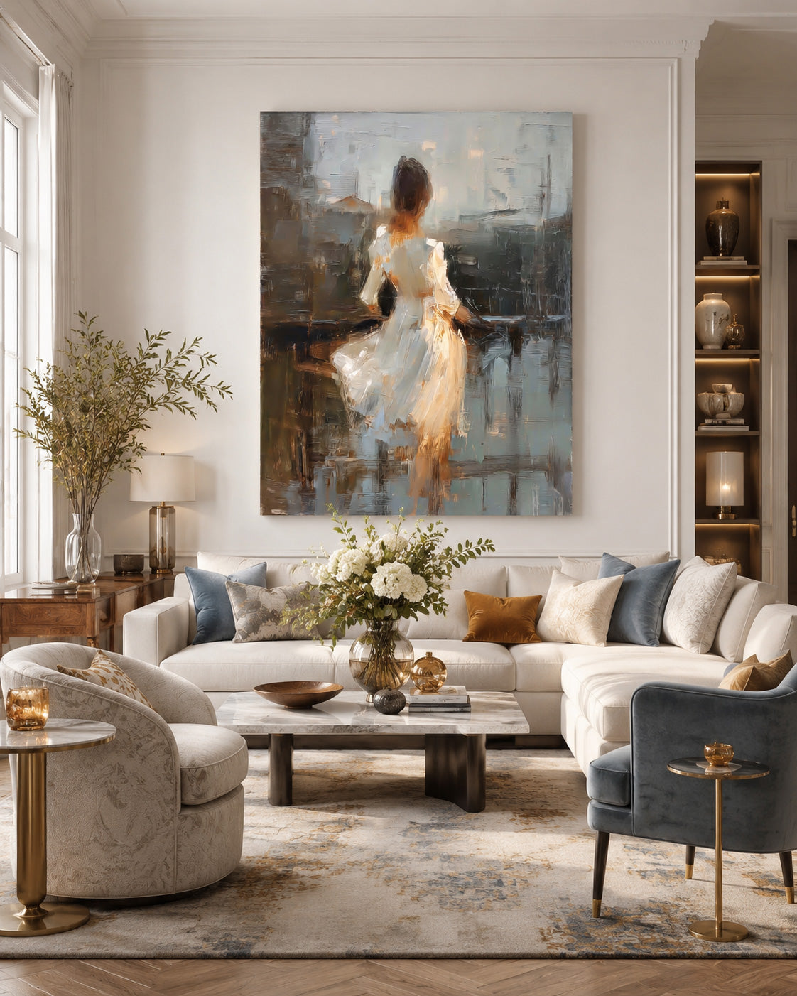 Vintage Abstract Woman Painting With Textured Brushstrokes For Living Room Decor
