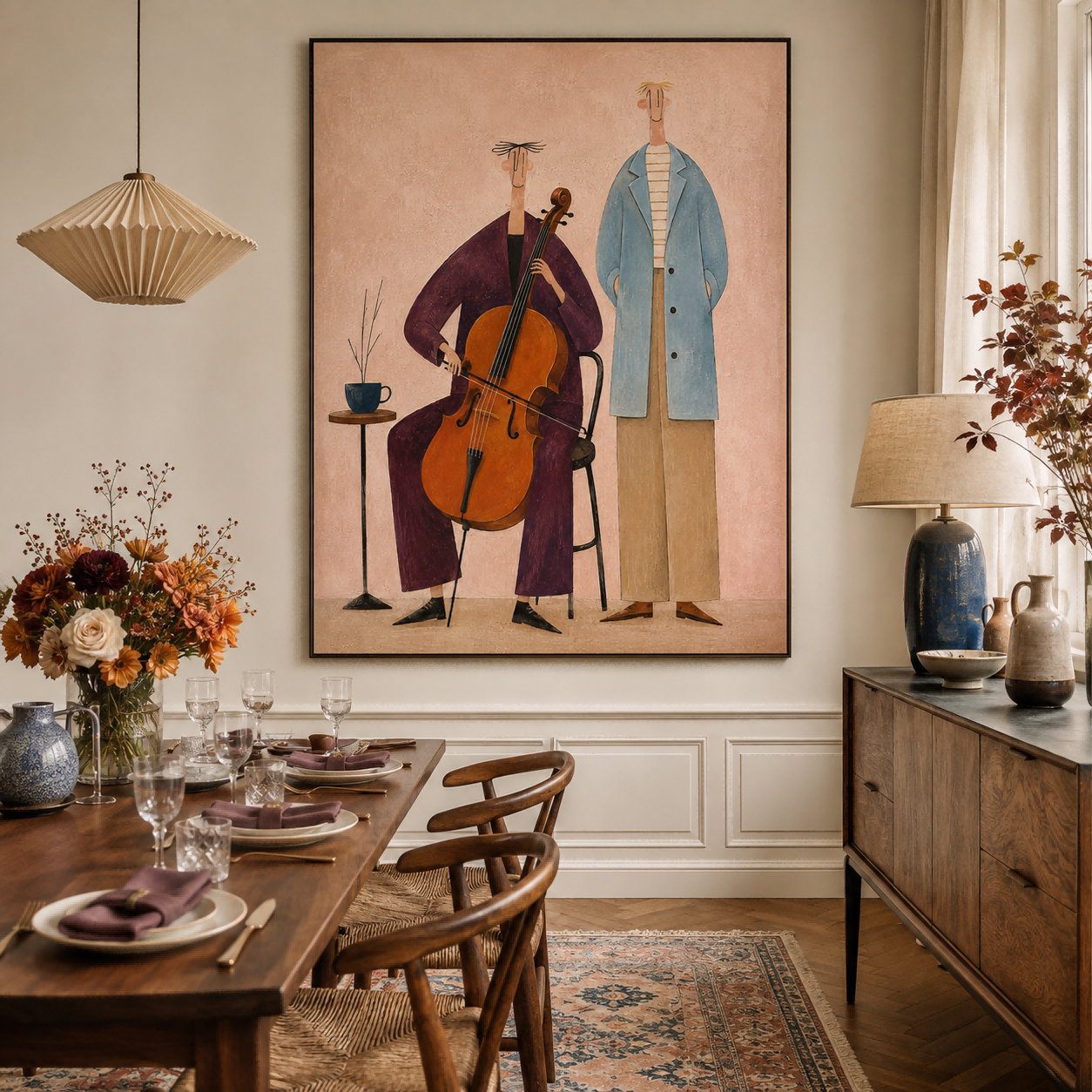 Naive Pop Art Painting With Musicians For Modern Living Room Decor