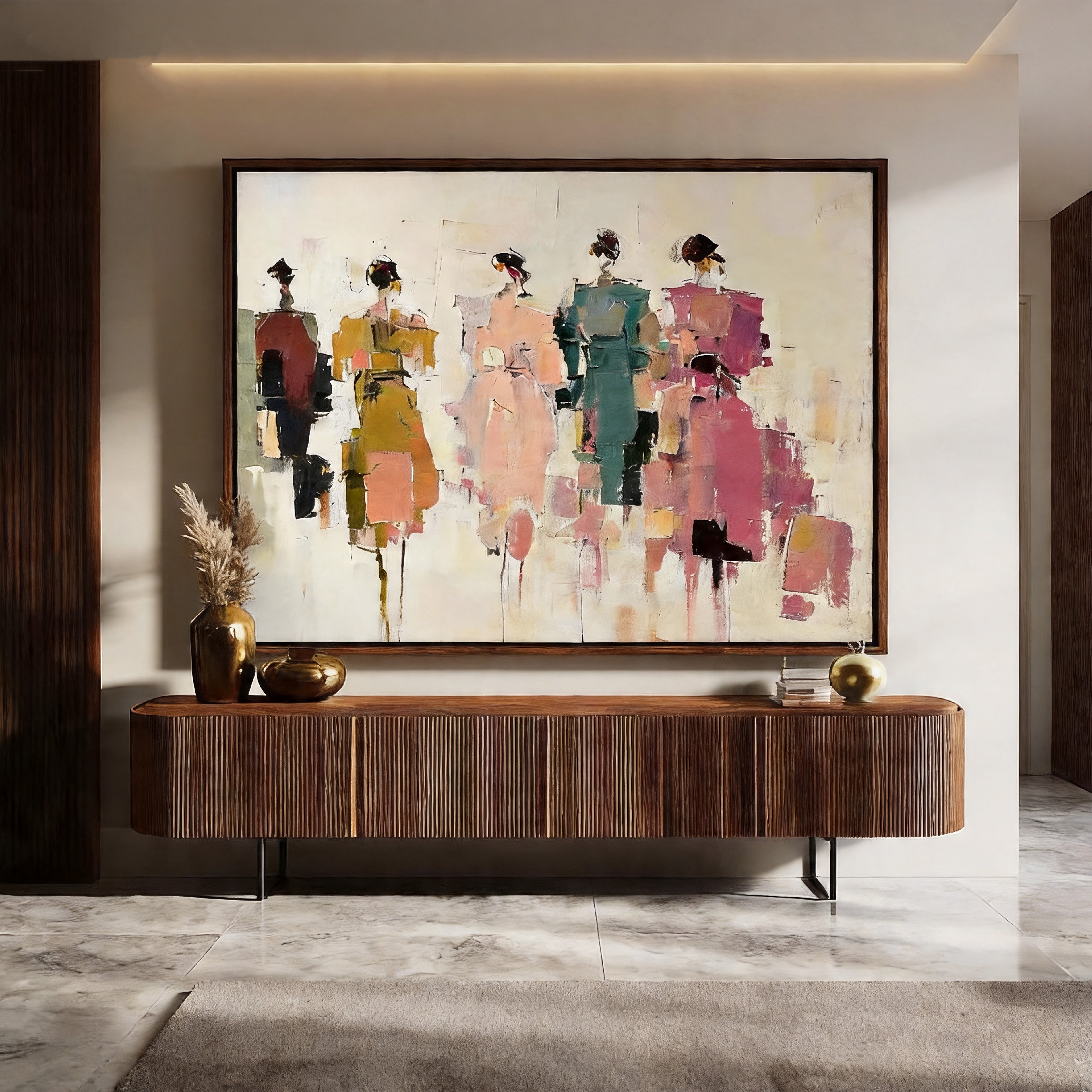 Abstract People Painting With Textured Brushwork For Modern Living Room Decor