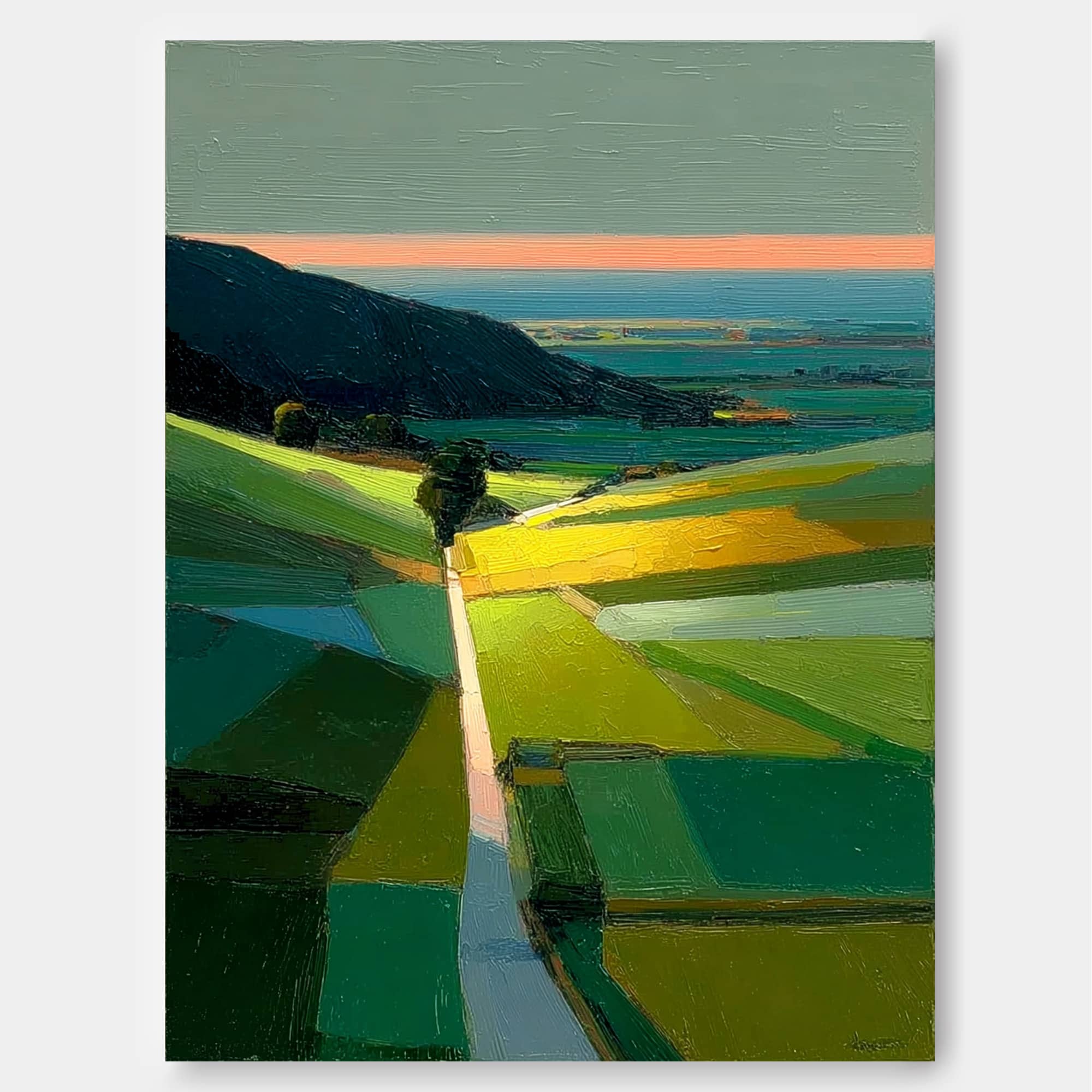 Modern Minimalist Landscape Painting Green Hills Abstract Art For Living Room