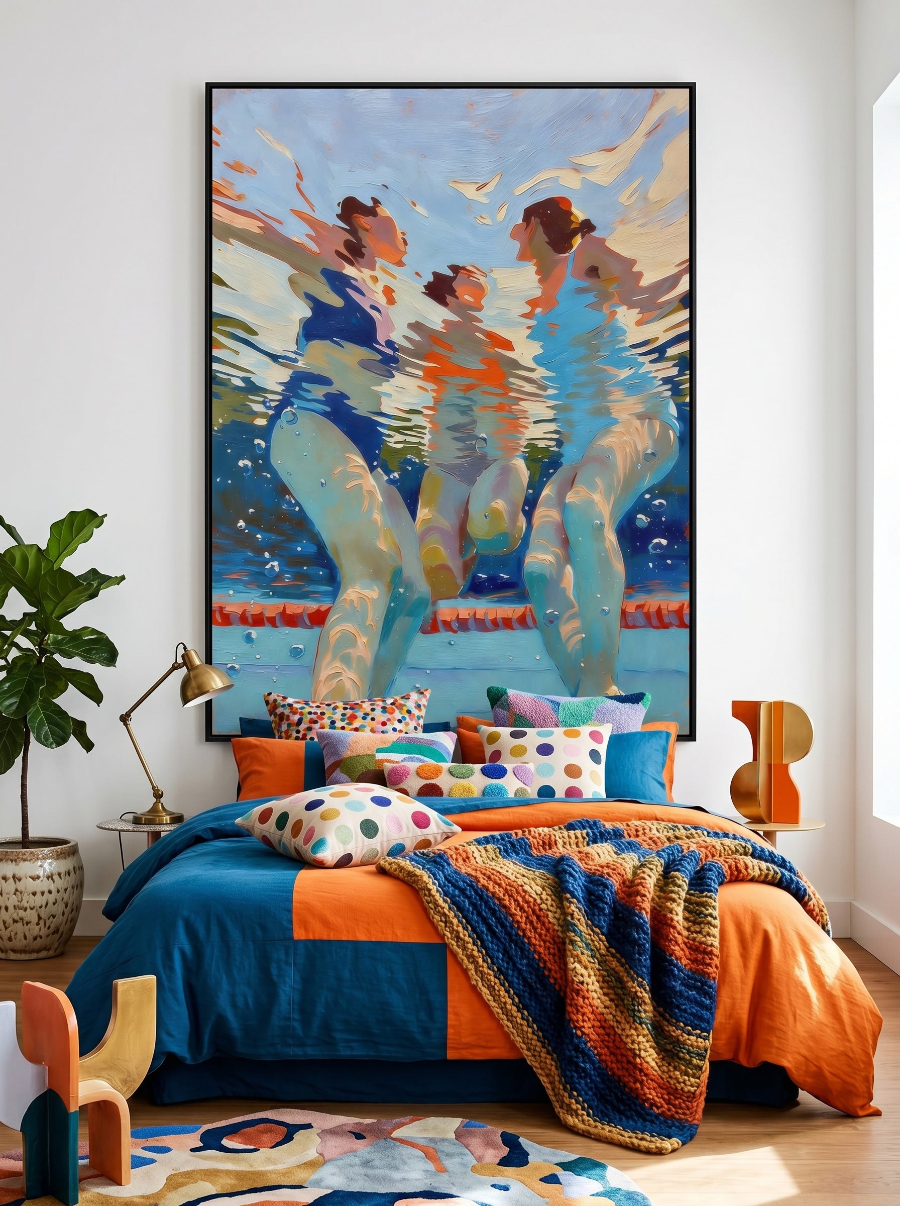 Contemporary People Themed Art Square Canvas Painting With Vibrant Colors For Home Decor