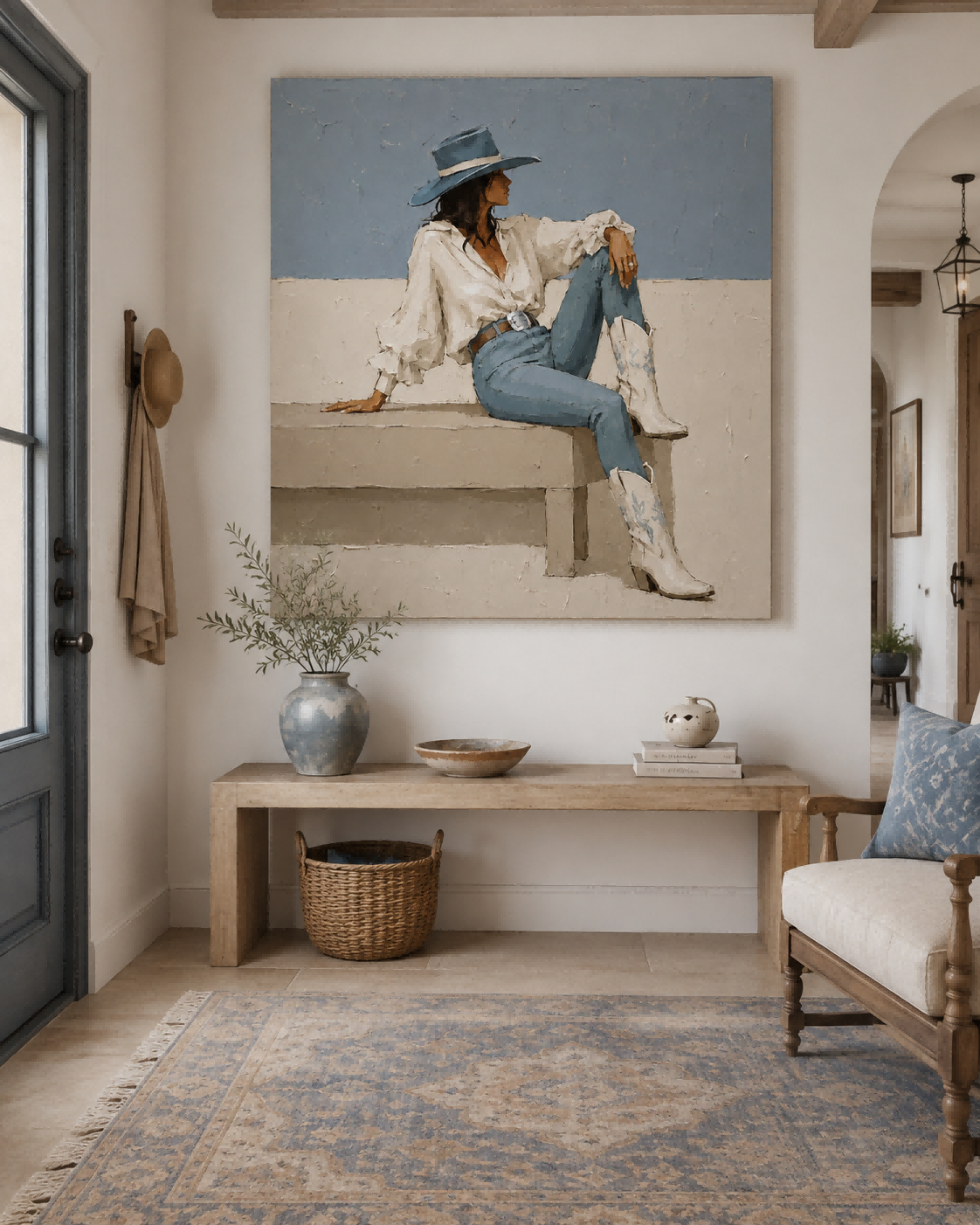 Textured Square Canvas Art Featuring Woman In Cowboy Hat And Boots