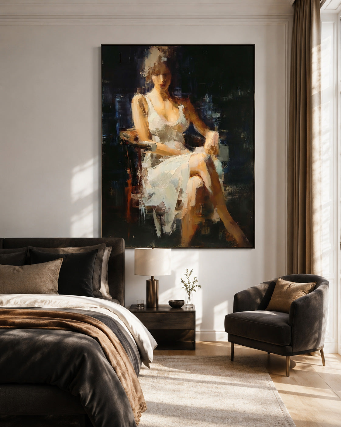 Vintage Woman Oil Painting On Linen Canvas With Expressive Brushwork For Home Decor