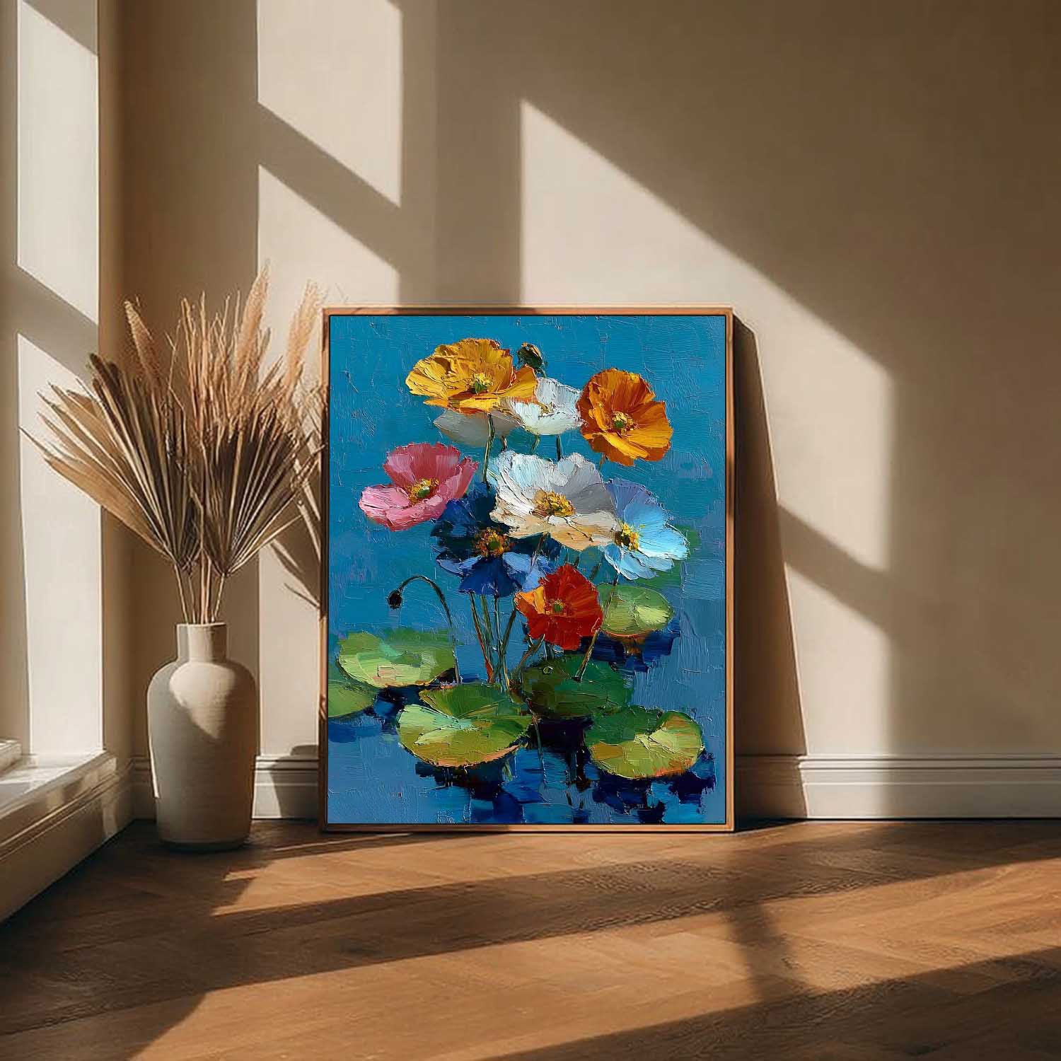 Original Modern Flower Artwork Texture Plant Wall Art Large Vibrant Bold Color Floral Oil Painting