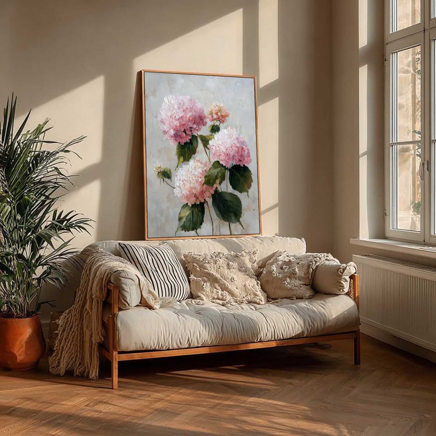 Large Hydrangea Flower Abstract Painting Canvas Original Artwork Texture Pink Plant Wall Art For Living Room