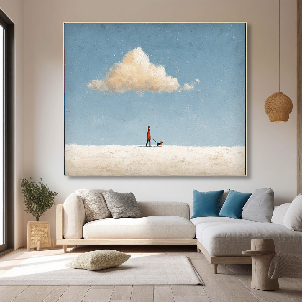 Large Walking The Dog Wall Art Original Minimalism Artwork Abstract Figure Painting Canvas Home Decor