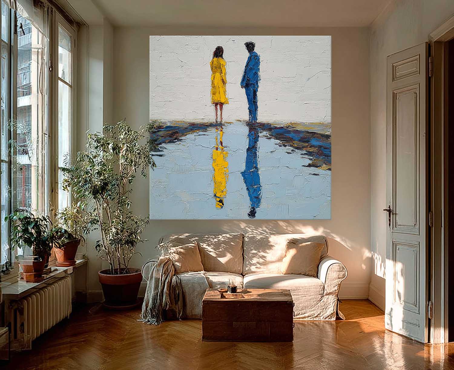 Impressionist Romantic Couple On Canvas Modern Abstract Palette Knife Oil Painting Textured Wall Art