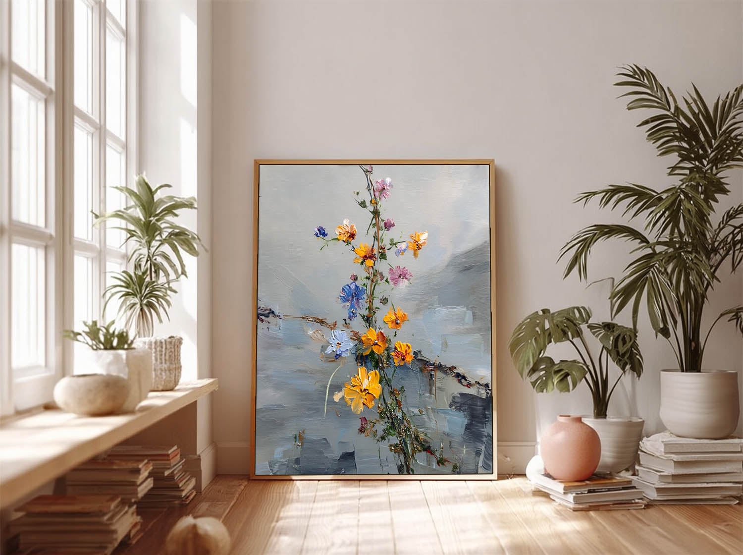 Hand-Painted Abstract Floral Oil Painting Modern Wall Art Unique Colorful Flower Canvas For Living Room Decor