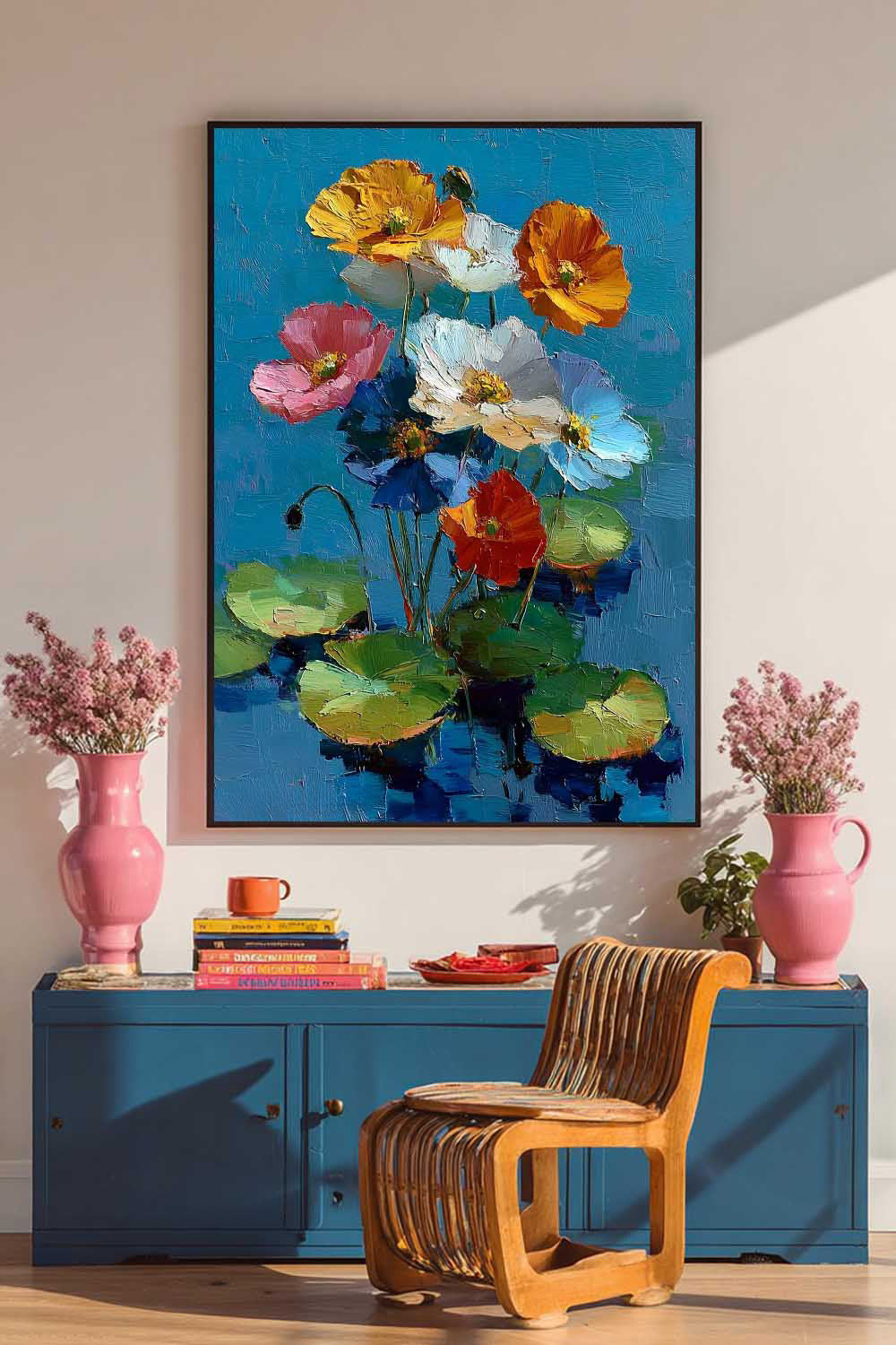 Original Modern Flower Artwork Texture Plant Wall Art Large Vibrant Bold Color Floral Oil Painting