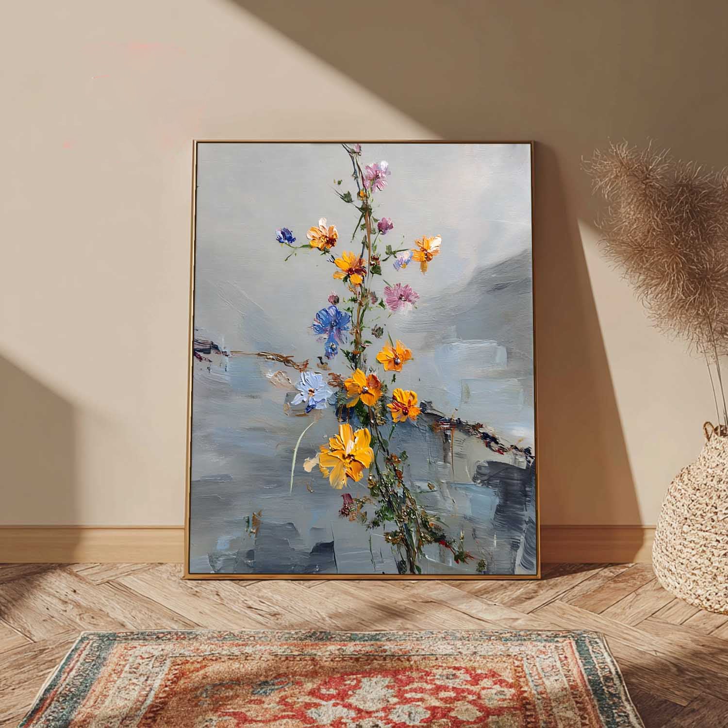 Hand-Painted Abstract Floral Oil Painting Modern Wall Art Unique Colorful Flower Canvas For Living Room Decor