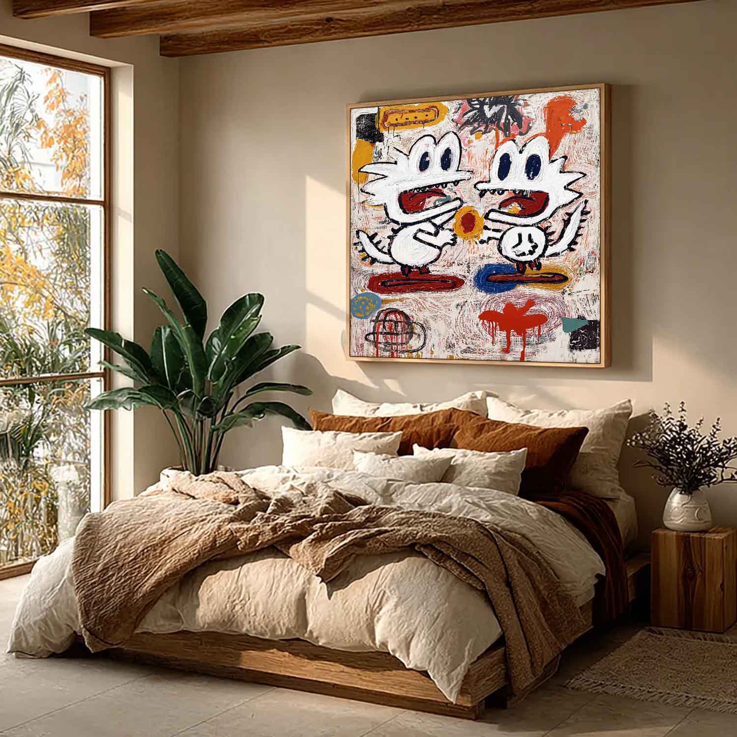 Square Original Features Artwork Abstract Painting Canvas Large Graffiti Cartoon Figure Wall Art