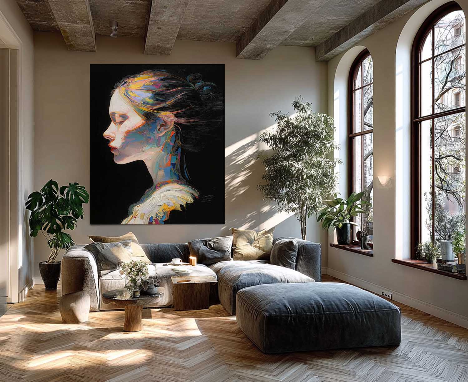 Enchanting Multicolor Abstract Side Profile Portrait Expressive Oil Painting With Flowing Hues Boho Art 