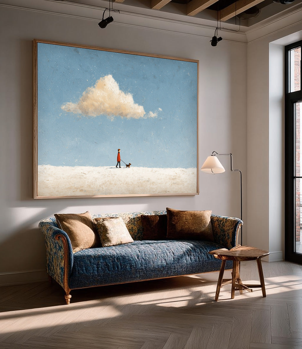 Large Walking The Dog Wall Art Original Minimalism Artwork Abstract Figure Painting Canvas Home Decor