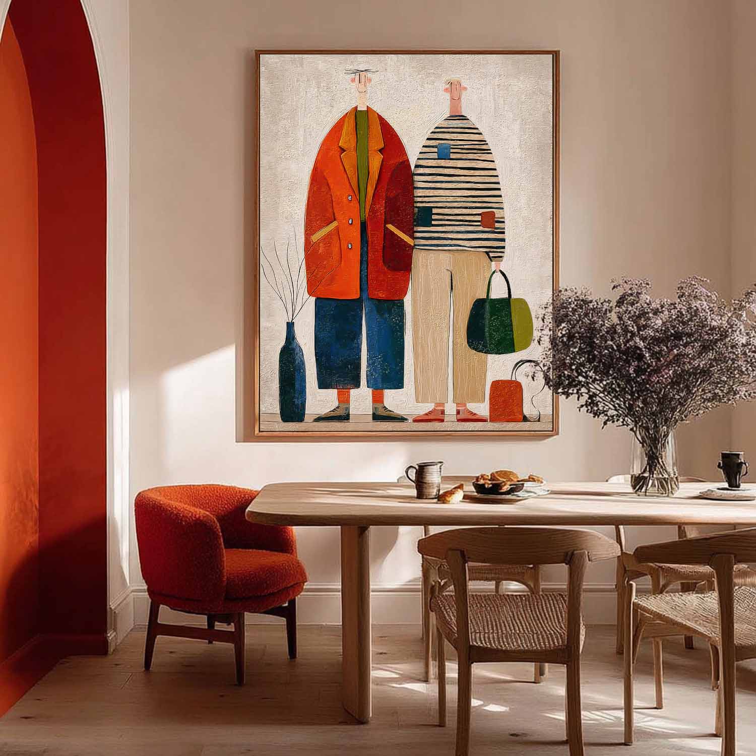 Textured Abstract Brother Painting Modern Whimsical Fashion Illustration Wall Art Quirky Minimalist Decor