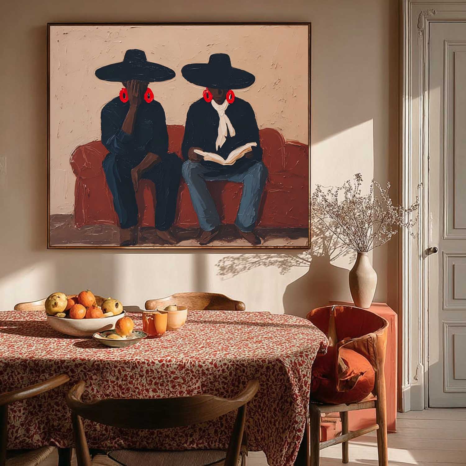 Original Oil Painting Bold Color Characters Canvas Wall Art Boho Decor Eclectic Home Interior Statement Piece