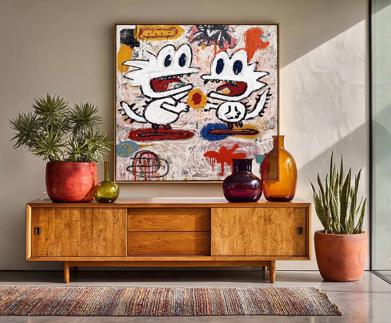 Square Original Features Artwork Abstract Painting Canvas Large Graffiti Cartoon Figure Wall Art