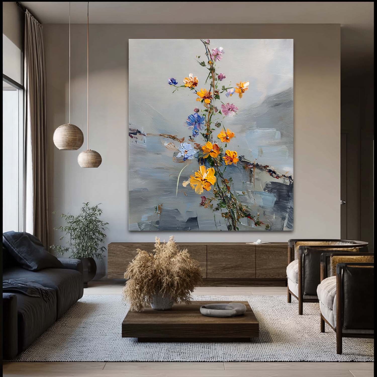Hand-Painted Abstract Floral Oil Painting Modern Wall Art Unique Colorful Flower Canvas For Living Room Decor