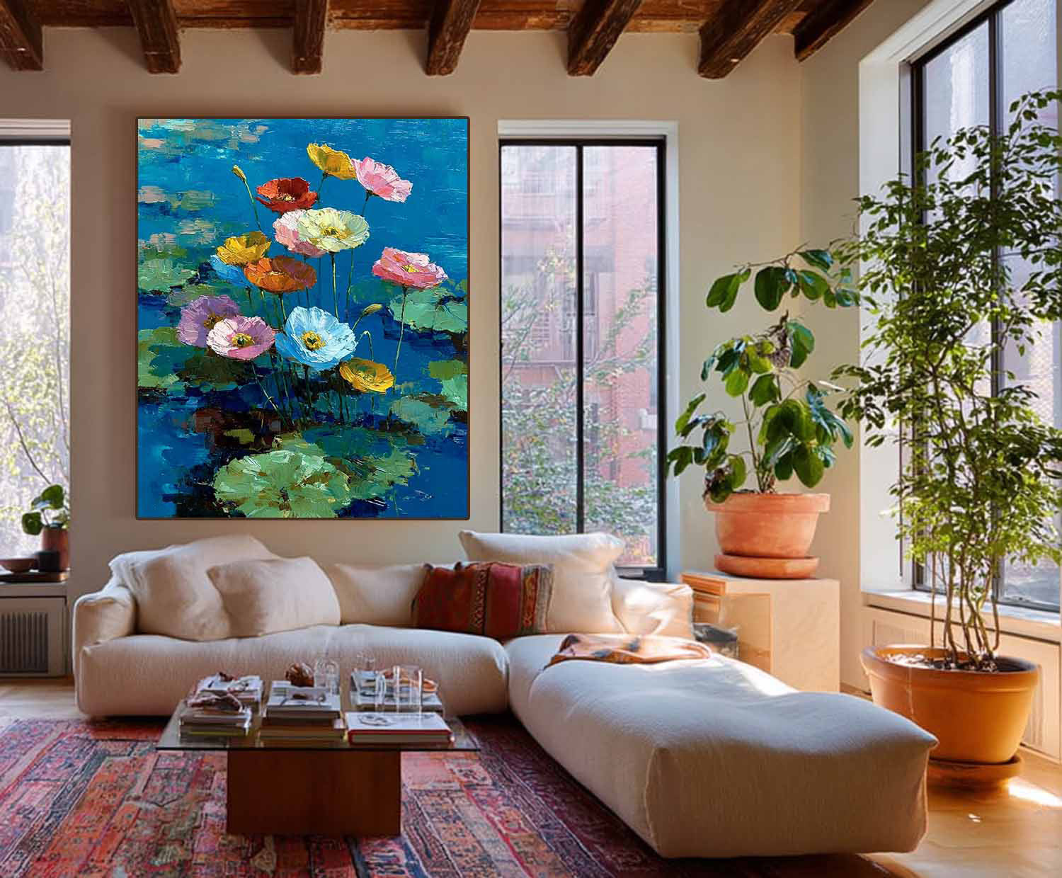 Texture Plant Wall Art Original Modern Flower Artwork Large Vibrant Bold Color Floral Oil Painting