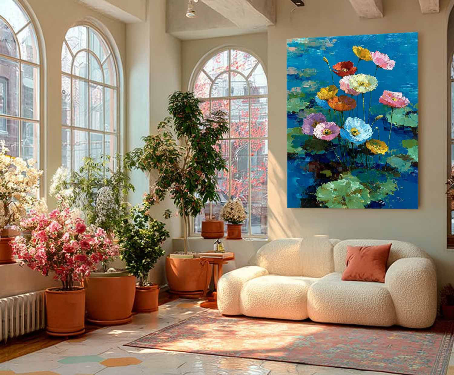 Texture Plant Wall Art Original Modern Flower Artwork Large Vibrant Bold Color Floral Oil Painting