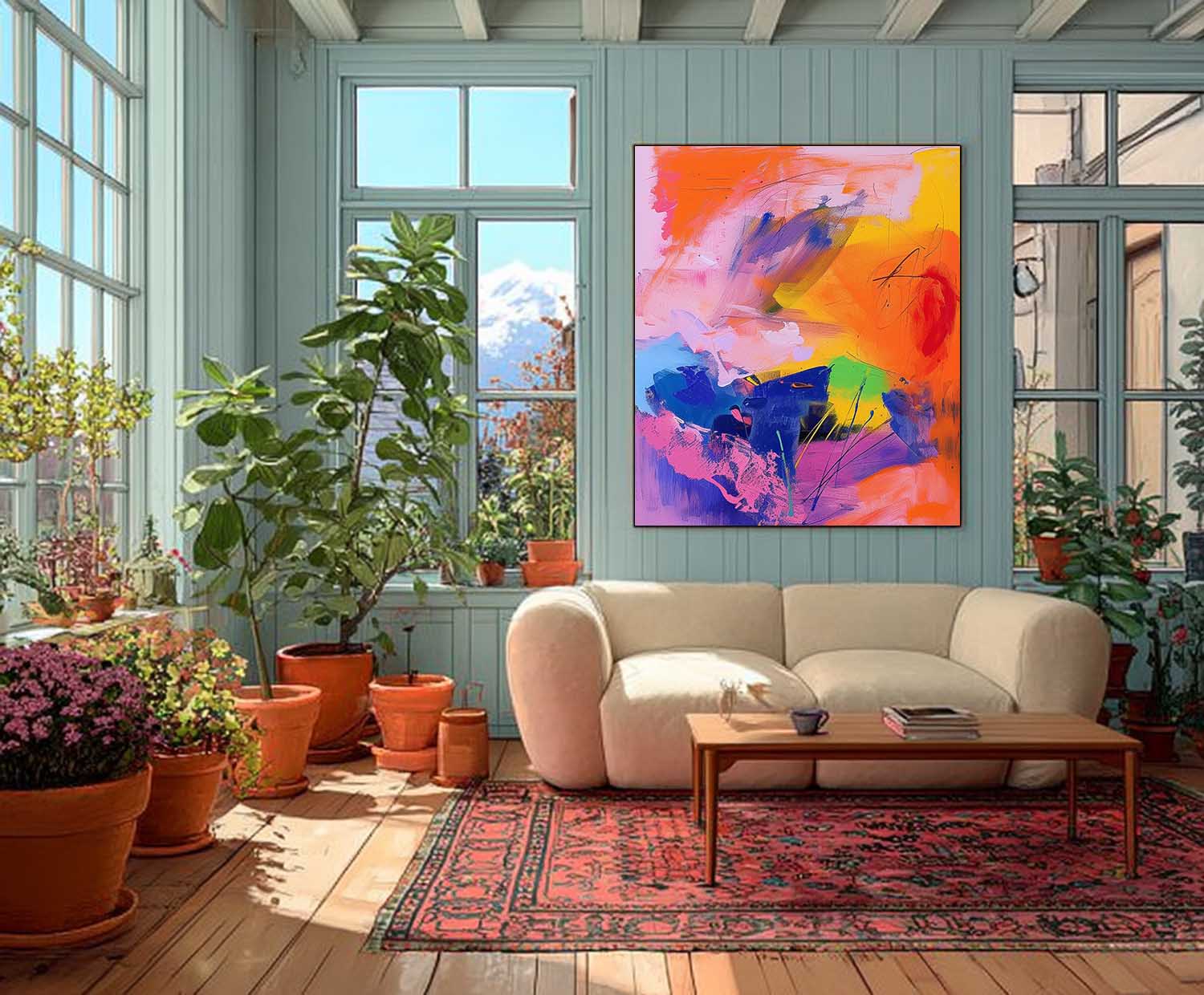 Vibrant Colorful Abstract Oil Painting On Canvas Large Modern Wall Art For Living Room Bedroom Home Decor