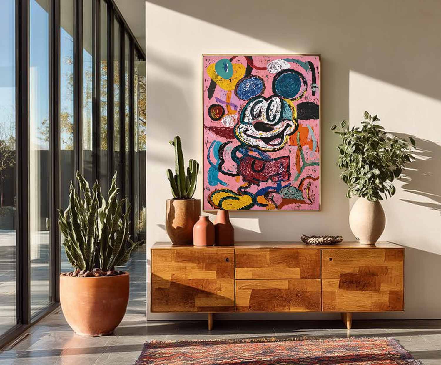 Abstract Mickey Painting Canvas Large Graffiti Cartoon Figure Wall Art Pink Original Features Artwork