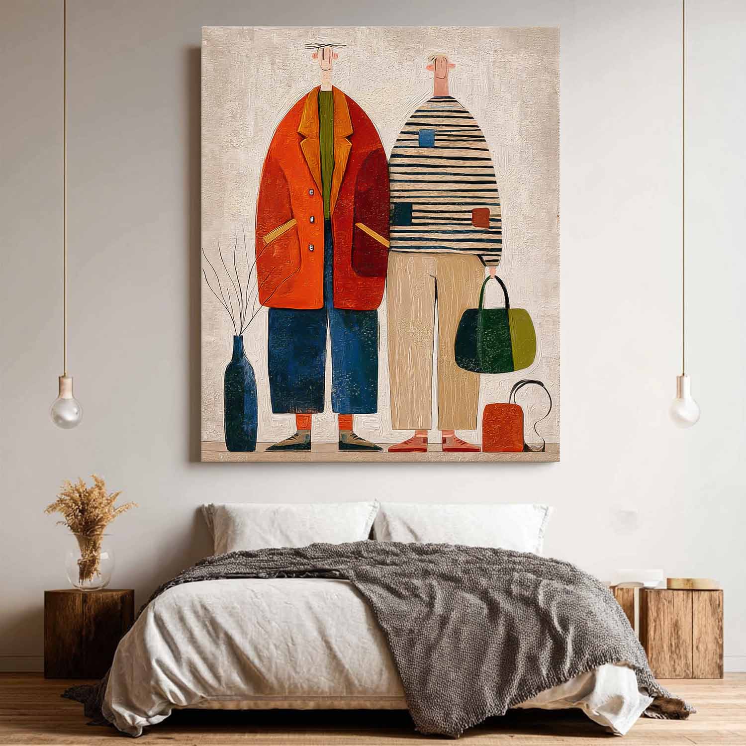 Textured Abstract Brother Painting Modern Whimsical Fashion Illustration Wall Art Quirky Minimalist Decor