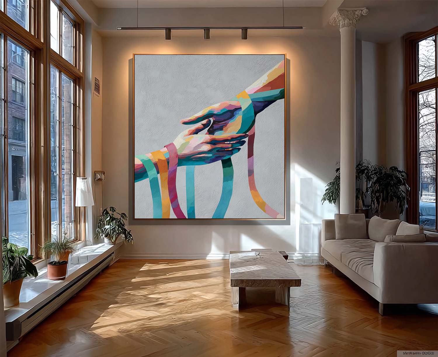 Rainbow Geometric Hands Art Abstract Colorful Wall Decor For Cozy Home Minimalist Yet Heartwarming Art Piece
