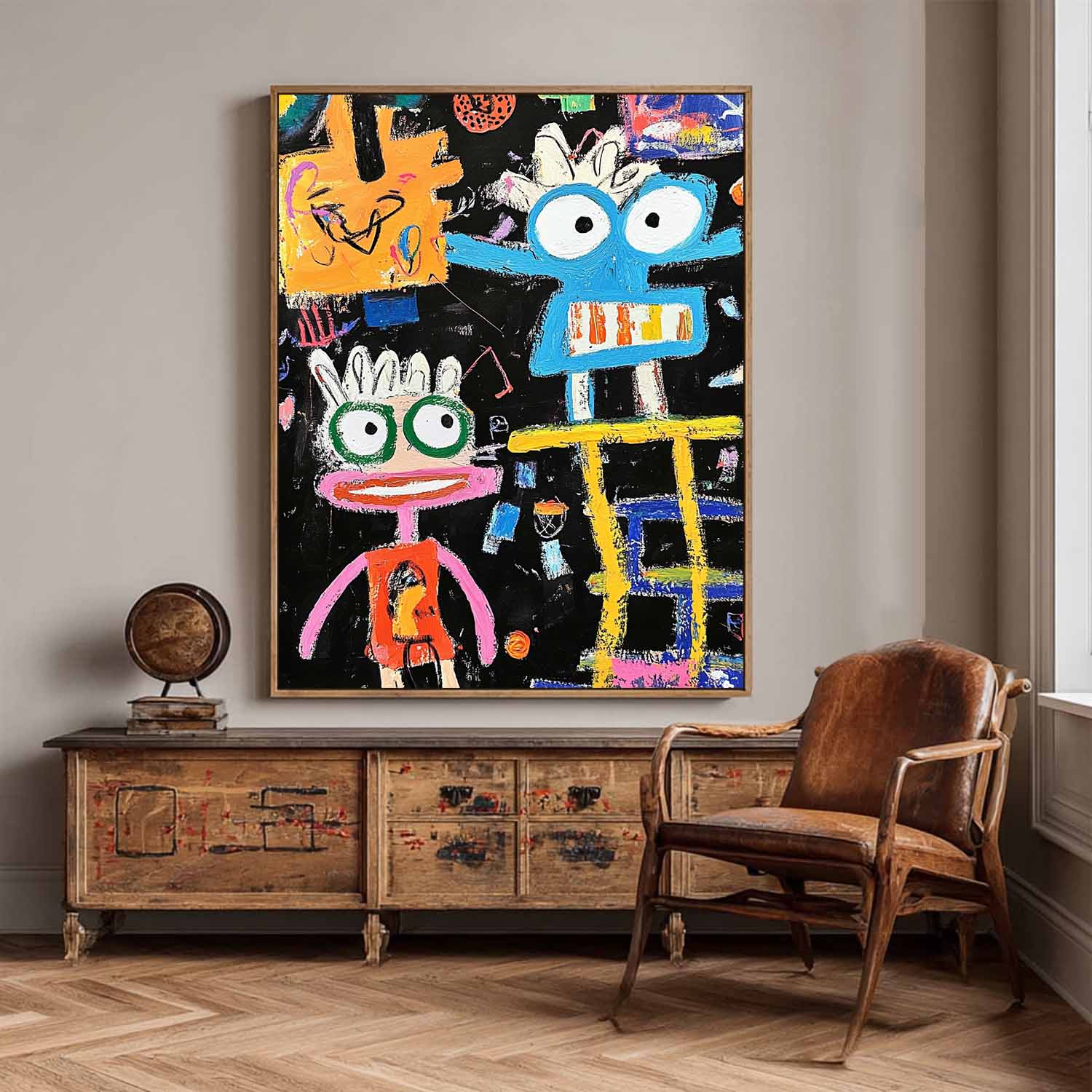 Original Full Of Childlike Fun Artwork Abstract Figure Painting Canvas Large Graffiti Cartoon Wall Art