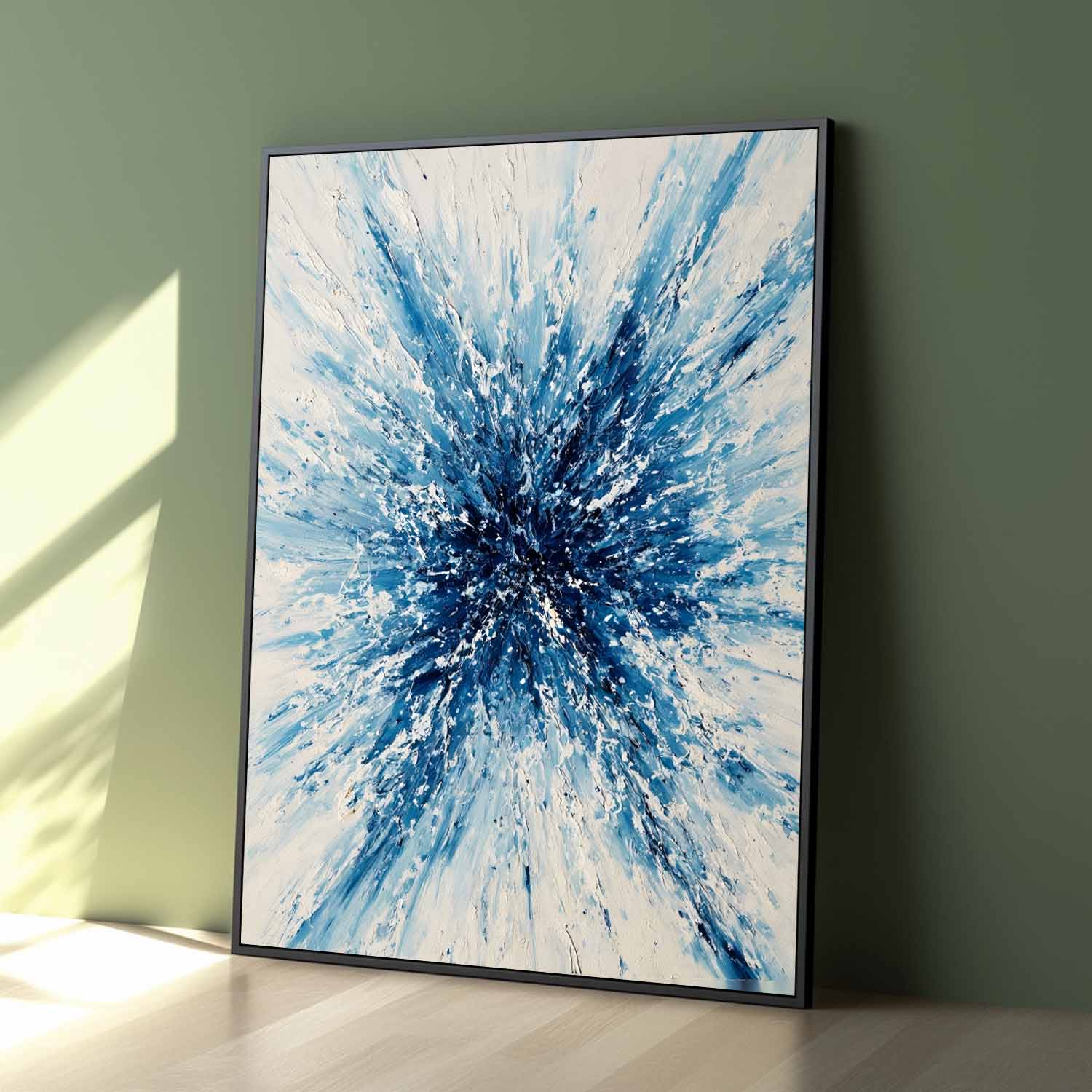 Abstract Blue White Explosion Texture Modern Wall Art Original Abstract Painting Large Artwork Home Decor