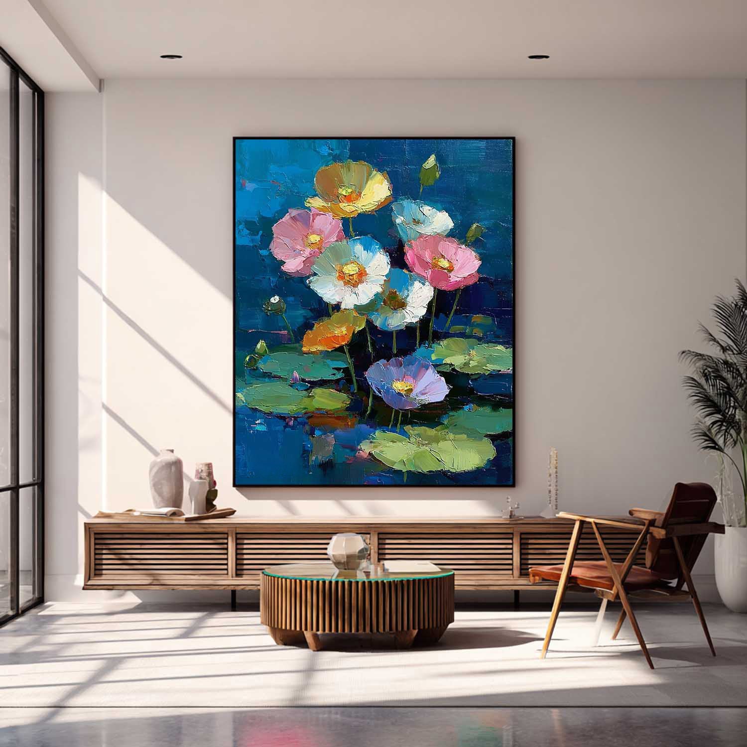 Large Vibrant Bold Color Floral Oil Painting Original Modern Flower Artwork Texture Plant Wall Art
