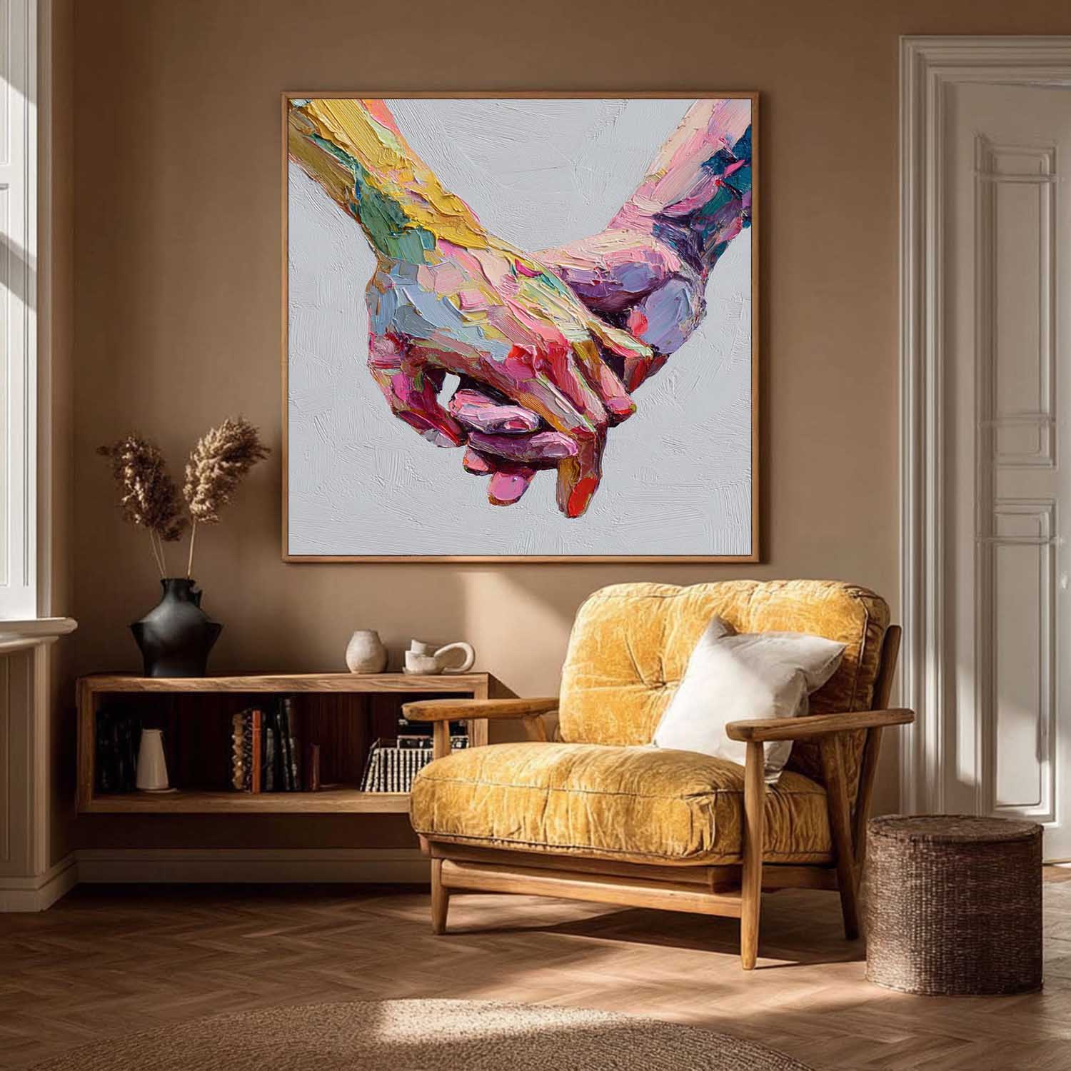 Abstract Colorful Wall Decor For Cozy Home Rainbow Geometric Hands Art Minimalist Yet Heartwarming Art Piece