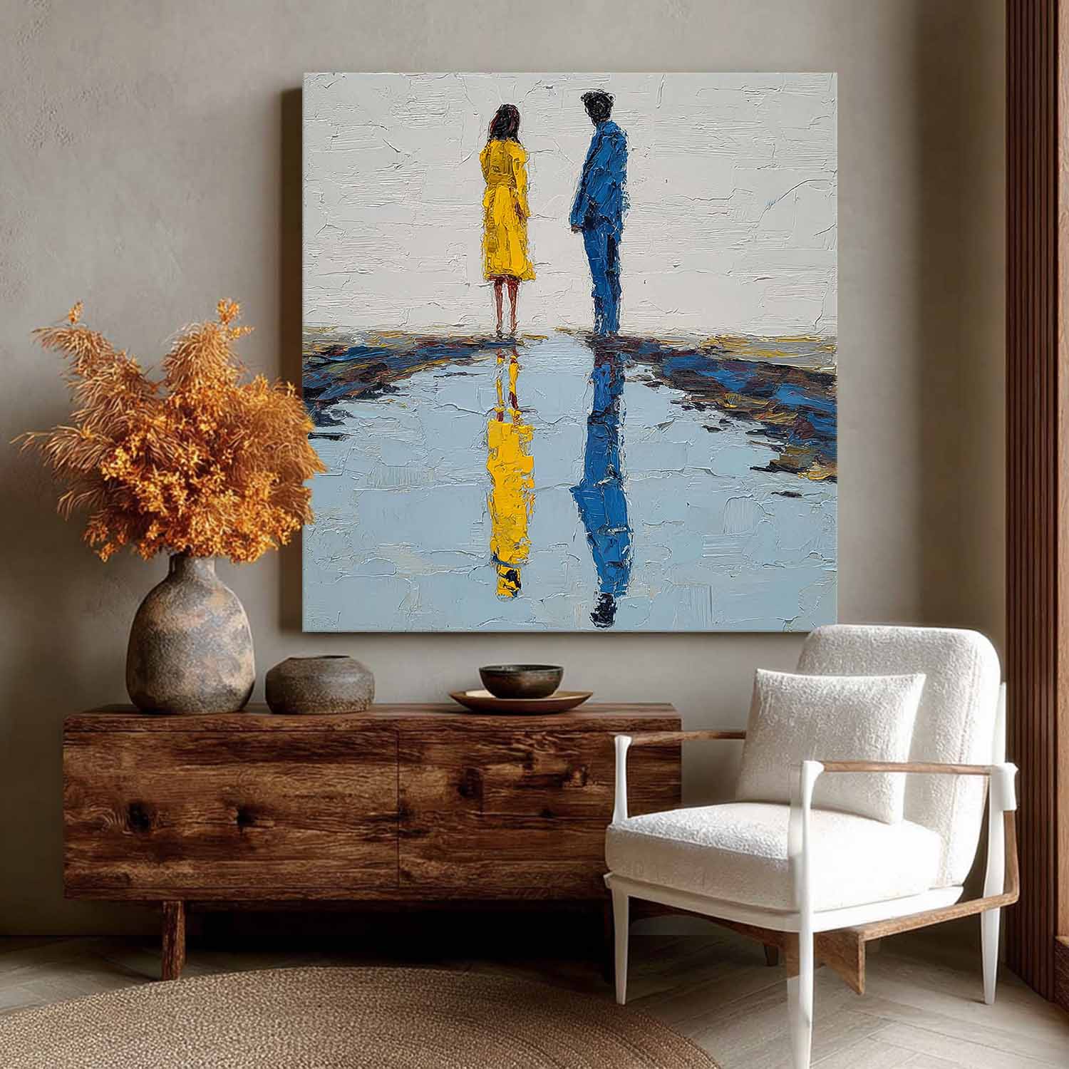 Impressionist Romantic Couple On Canvas Modern Abstract Palette Knife Oil Painting Textured Wall Art