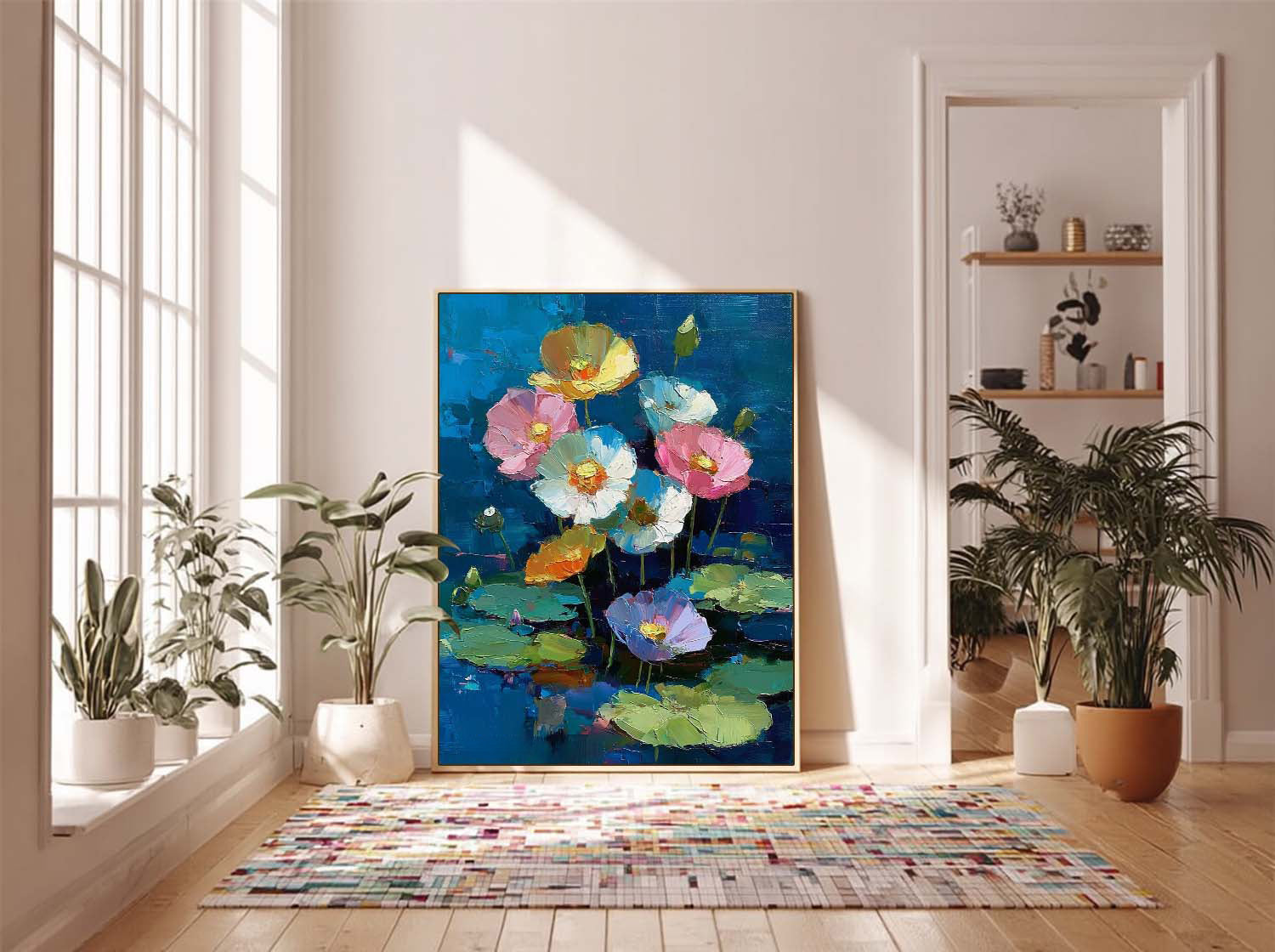 Large Vibrant Bold Color Floral Oil Painting Original Modern Flower Artwork Texture Plant Wall Art