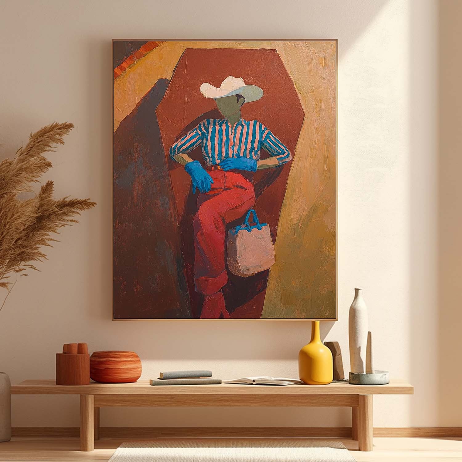 Original Retro Cowboy-Inspired Fashion Outfit painting Textured Abstract People Wall Art For Living Room