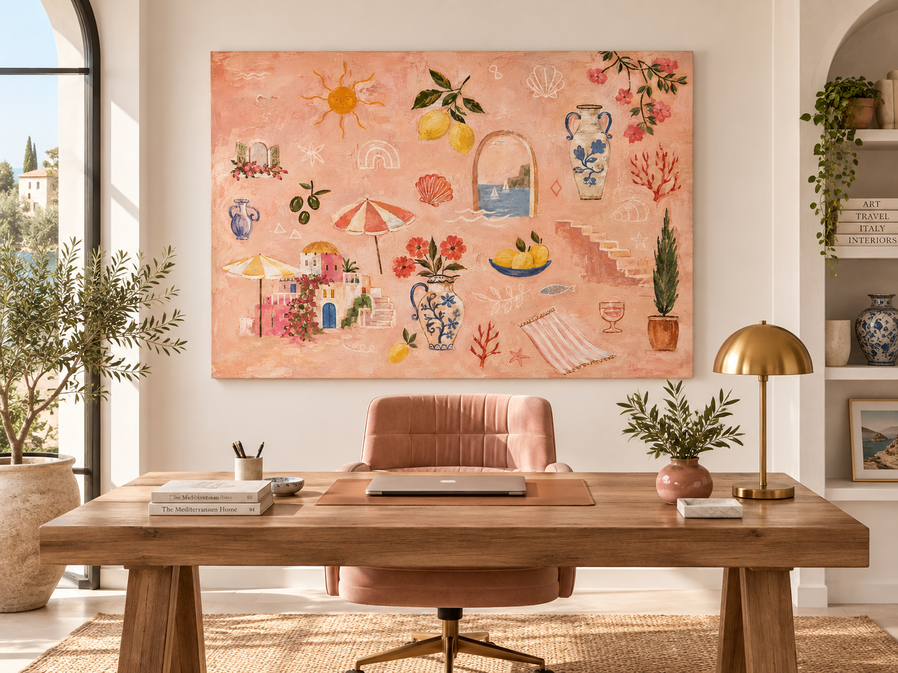 Modern Abstract Pink Orange Painting Romantic Summer Vibe Art