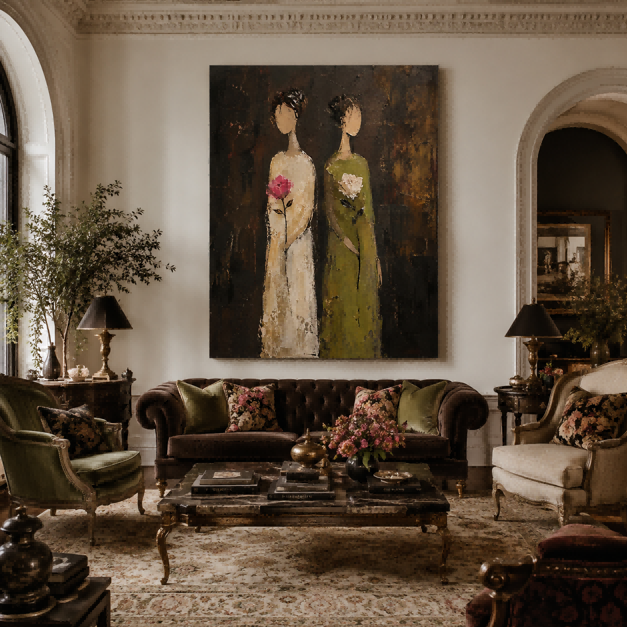 Original Textured Canvas Art Of Two Women Sharing A Quiet Moment
