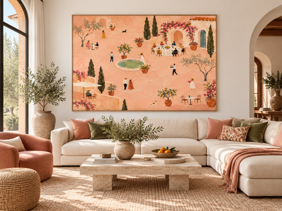 Romantic Vintage Tuscan Villa Painting Textured Minimalist Decor
