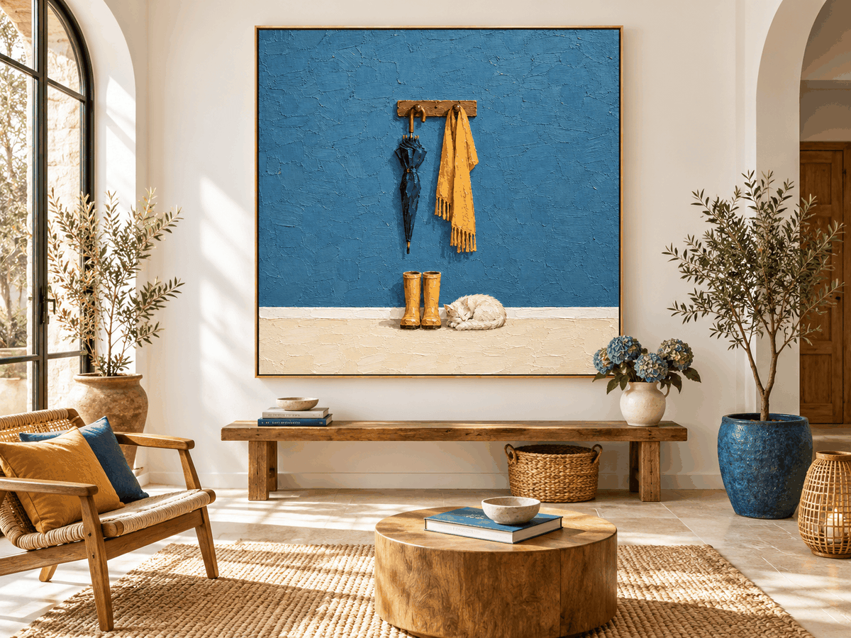Textured Modern Rustic Painting With Warm Color Contrast And Pet Theme