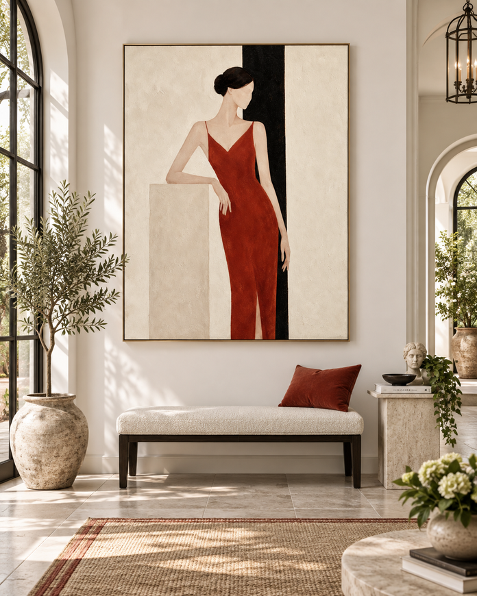 Modern Geometric Abstract Portrait Painting With Textured Finish