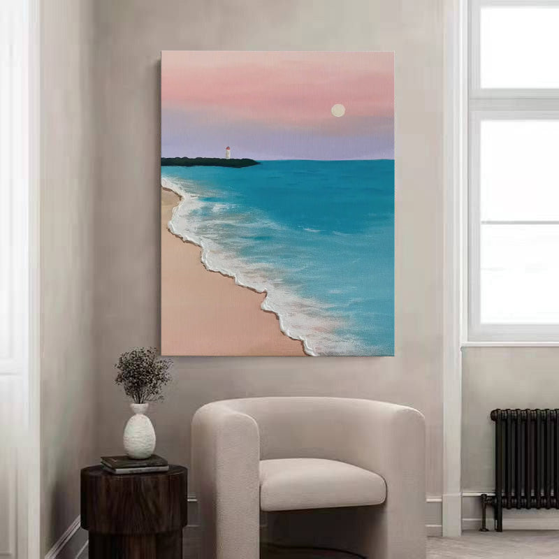 Blue And Pink Texture Ocean Abstract Oil Painting Large Ocean Original Painting On Canvas Modern Wall Art Living Room Decor