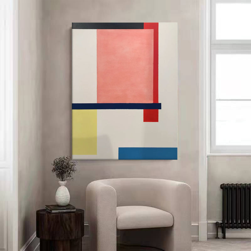 Large Abstract Composition Color Artwork Original Large Abstract Geometric Oil Painting Framed Living Room Decor